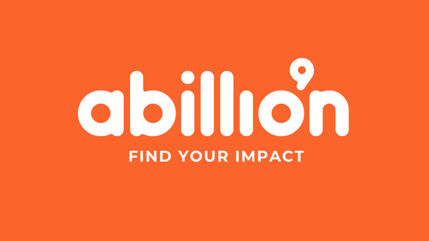 Schriftzug "abillion - find your impact" als Logo der gleichnamigen App