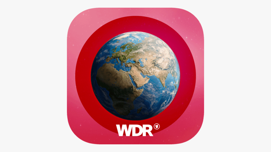 Icon mit Illustration der Erde und Schriftzug "WDR" als Logo er App "Die Klima App"